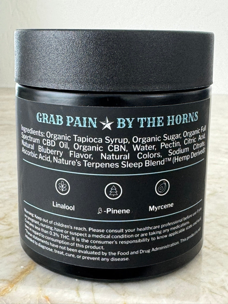 Bull Rub Sleep Gummies – Blueberry | 25mg Hemp Extract + 10mg CBN