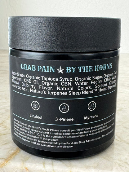 Bull Rub Sleep Gummies – Blueberry | 25mg Hemp Extract + 10mg CBN