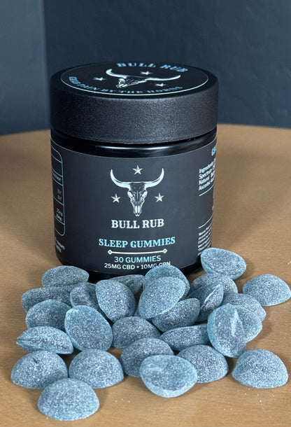 Bull Rub Sleep Gummies – Blueberry | 25mg Hemp Extract + 10mg CBN